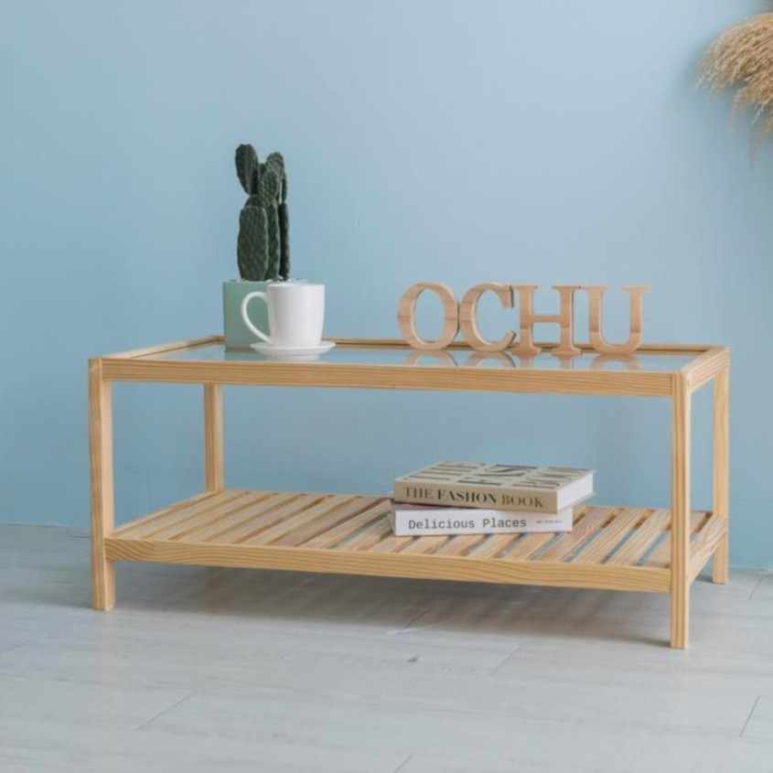 Bàn Trà Sofa Mặt Kính Gỗ Thông Nhập Khẩu