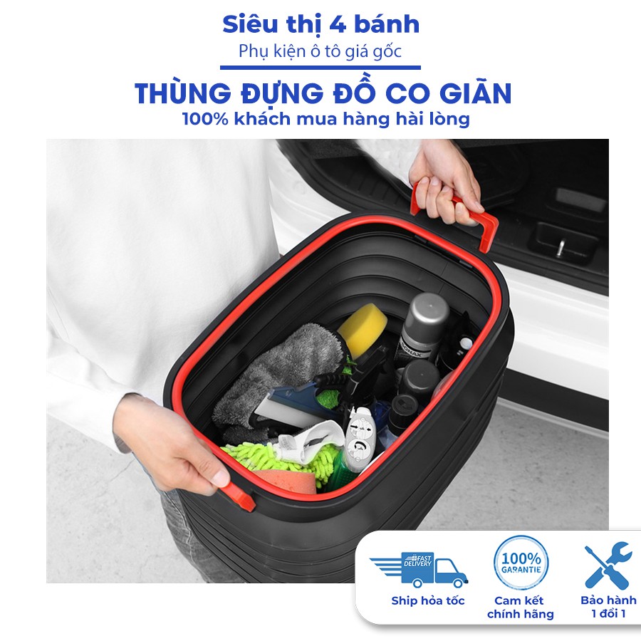 [TẶNG KHĂN] Thùng nhựa đựng đồ để trong cốp ô tô co giãn đa năng gấp gọn, chứa đồ xe hơi tiện lợi