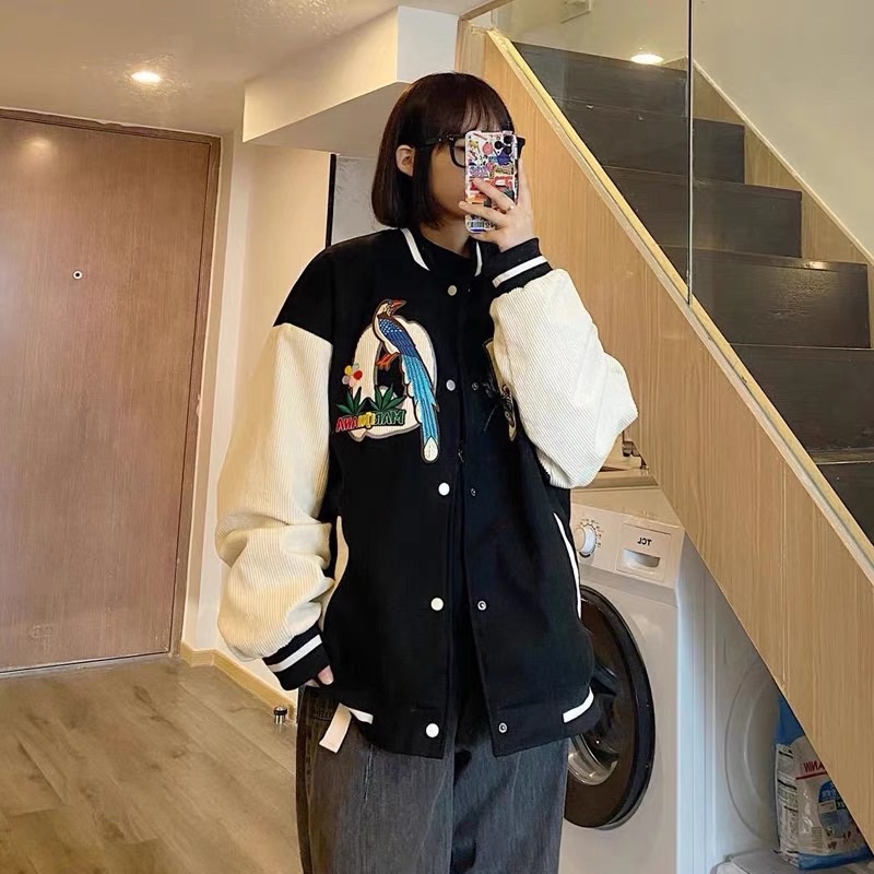 ÁO BOMBER KAKI THÊU W ( có hình chụp thât )