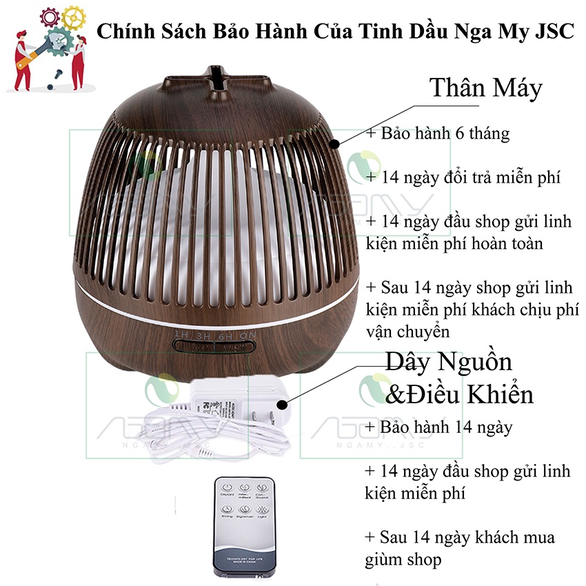 Máy Xông Tinh Dầu Lồng Chim Tặng Tinh Dầu Cao Cấp Và Điều Khiển Bù Ẩm Máy Hết Nước Tự Ngắt Có Đèn Led 7 Màu Có Hẹn Giờ