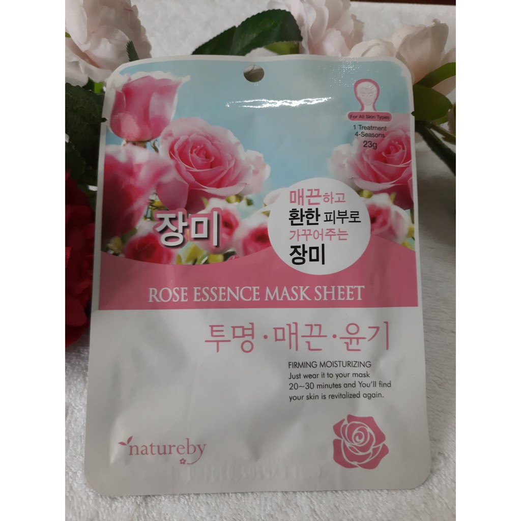 [Combo 10] Mặt nạ dưỡng trắng da hoa hồng Natureby Rose Essence Mask Sheet 23g