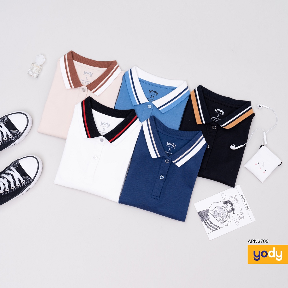 Áo polo nữ mắt chim phối bo 02 YODY, ngắn tay cổ phối bo chất liệu đẹp - APN3706