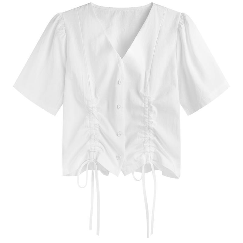 Áo Sơ Mi Tay Ngắn Cổ Chữ V Dáng Ôm Thời Trang Mùa Hè Mới Cho Nữ 2021