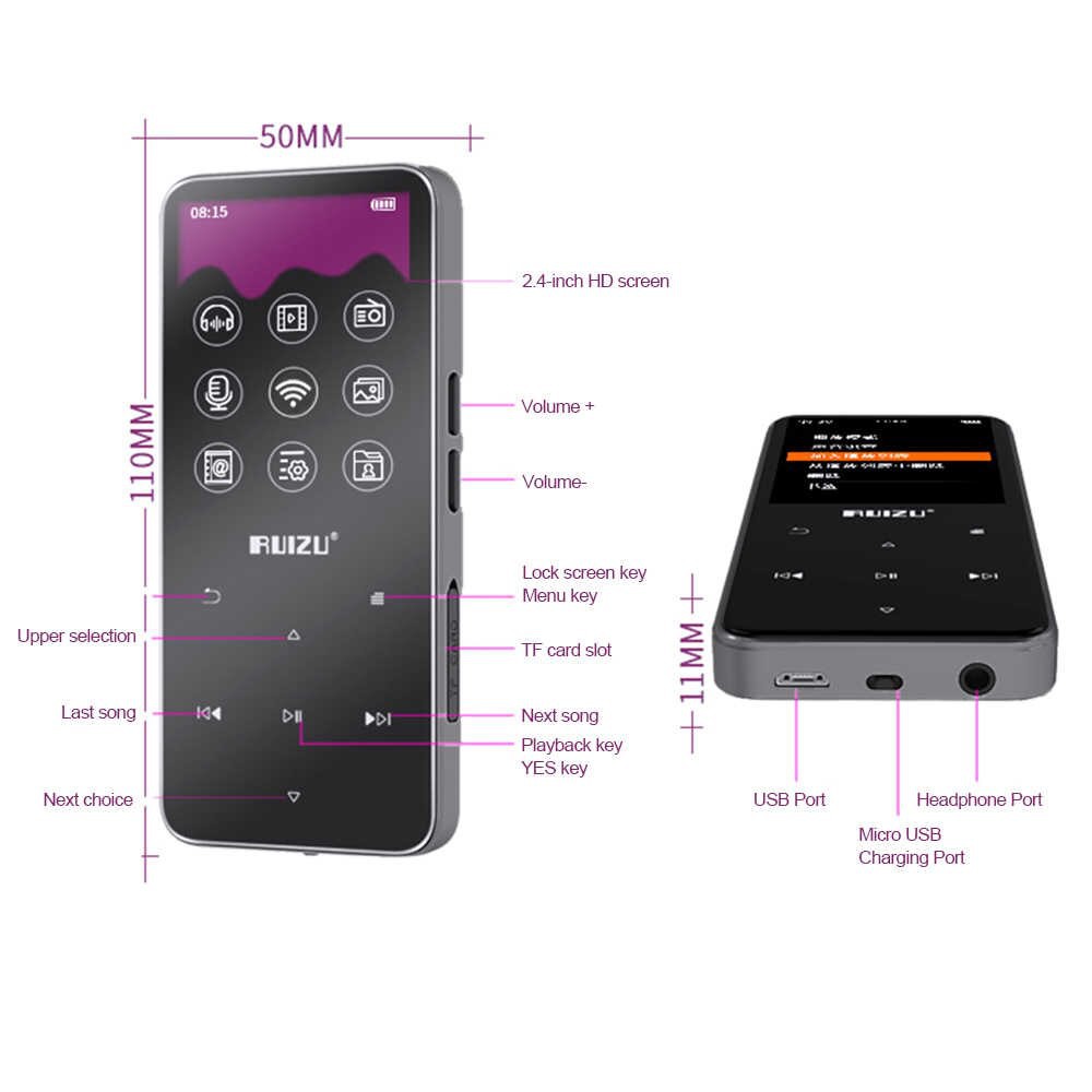 Máy Nghe Nhạc MP3 Bluetooth Ruizu D10 Bộ Nhớ Trong 8GB