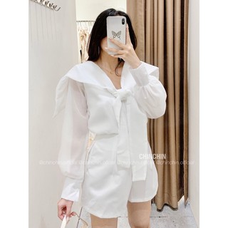 SET SƠ MI CỔ NƠ SHORT TRẮNG