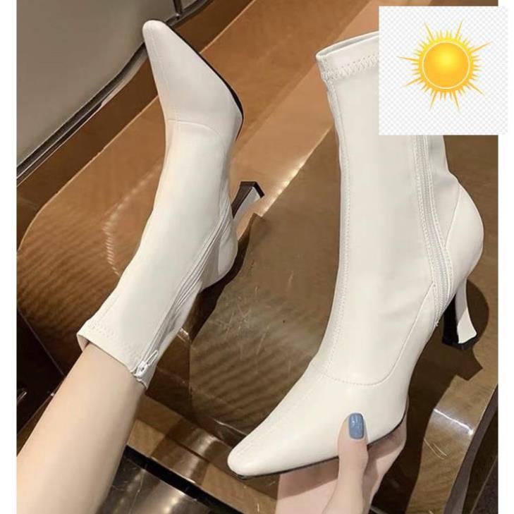 ️🥇️🥇 Boots cổ ngắn mũi nhọn da mềm êm chân gót cao 7cm ️🥇