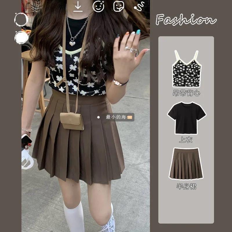 Chân váy xếp ly màu nâu, chân váy tennis cạp cao tôn dáng (kèm quần trong) | BigBuy360 - bigbuy360.vn