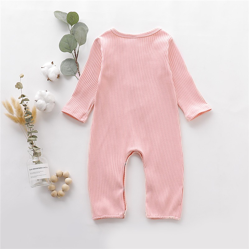 Mikrdoo Jumpsuit tay dài chất Cotton màu trơn cho trẻ sơ sinh