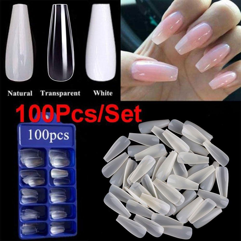 Móng Tay Giả Bằng Acrylic Trong Suốt / Trắng Tự Nhiên Che Phủ Toàn Diện