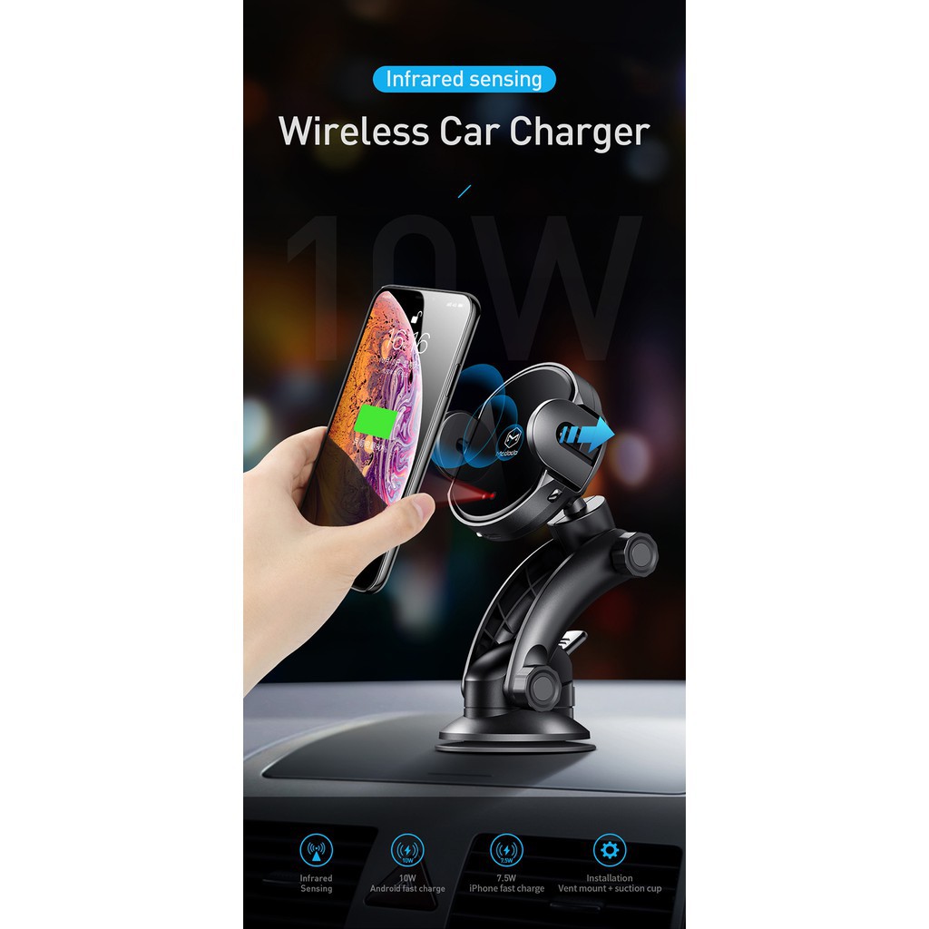 Giá đỡ sạc nhanh không dây Mcdodo Qi hồng ngoại thông minh gắn trên xe hơi dành cho IPHONE XS MAX SAMSUNG S9