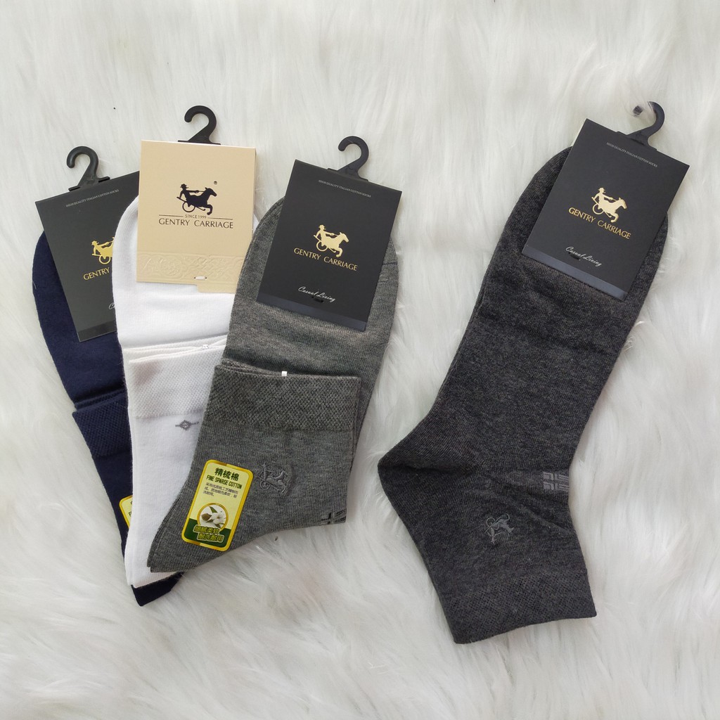 Vớ/tất nam cổ cao trơn cao cấp phom lớn Gentry Carriage chất cotton siêu co giãn thấm hút mồ hôi chống hôi chân