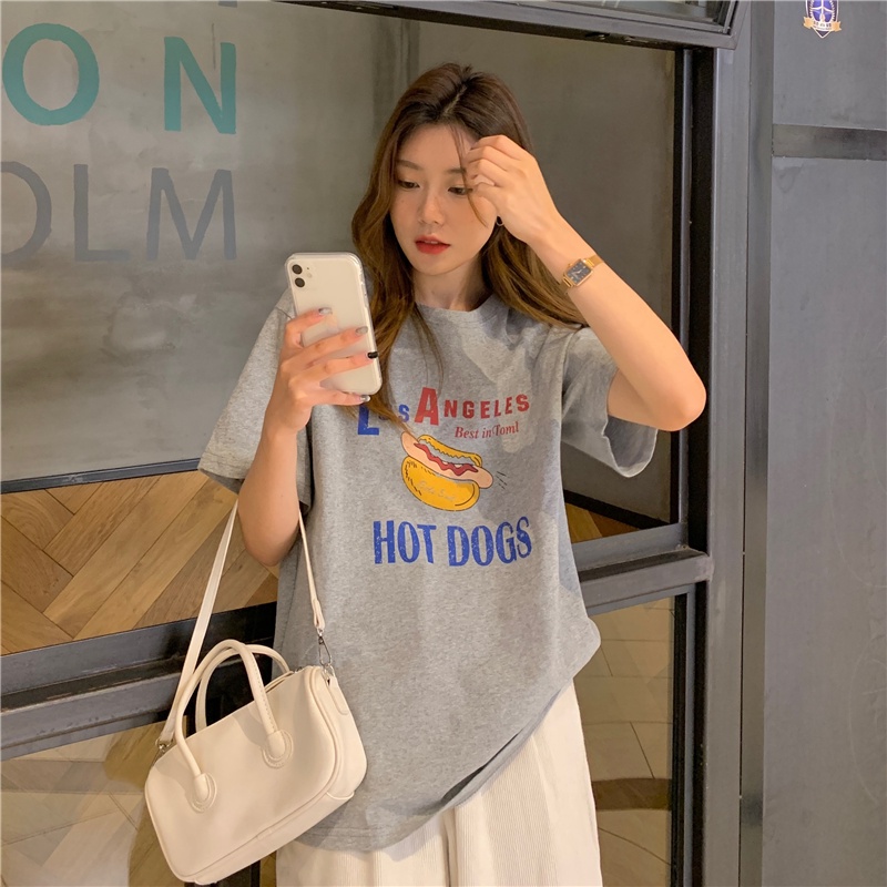 SUXI Áo Thun Nữ Oversized Tay Ngắn In Họa Tiết Thời Trang Mùa Hè Hàn Quốc Hàng Mới