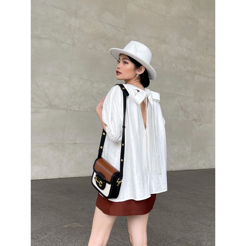 Áo cổ tròn nơ sau tay chun , Peace House Clothing