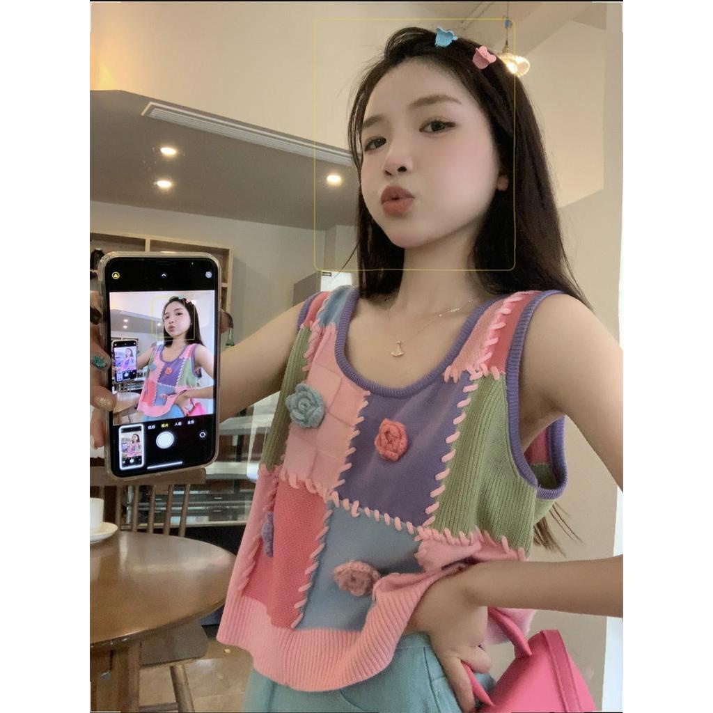 Áo Dệt Kim Ba Chiều Sọc Ca Rô Màu Tương Phản Dễ Thương 62120