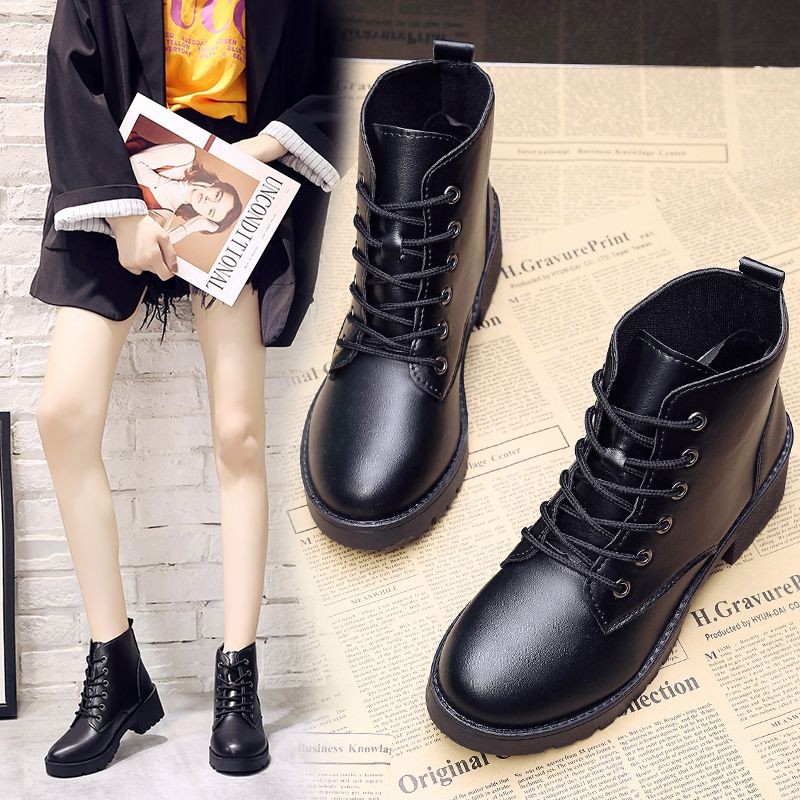 Bốt Martin Cao Cổ Nữ Dây Buộc Retro Đế Cao 5cm