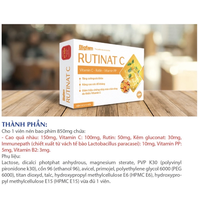 [Vỉ 10 Viên] RUTINAT C BIGFAM Bổ Sung Vitamin C Hỗ Trợ Tăng Cường Sức Đề Kháng Cho Cơ Thể