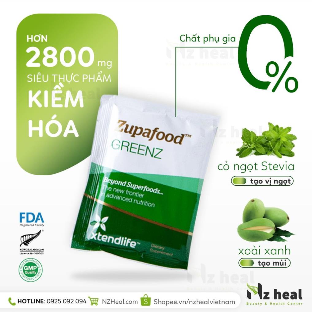 [Hỏa tốc] Siêu thực phẩm kiềm hoá xanh Zupafood GREENZ Xtend-Life (30 gói)