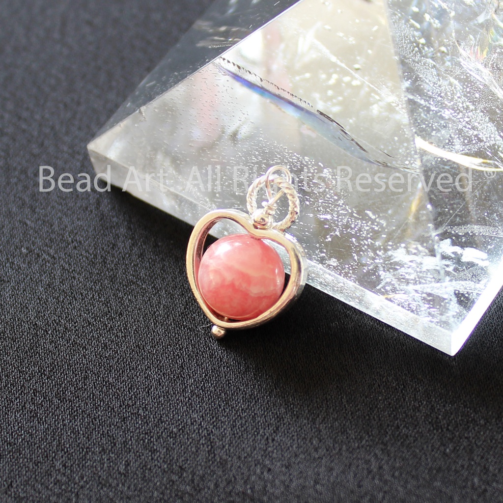 Mặt Dây Chuyền Đá Đào Hoa  Màu Hồng Và Bạc 925, Mệnh Hoả, Thổ,  Trang Sức Phong Thuỷ S50 - Bead Art