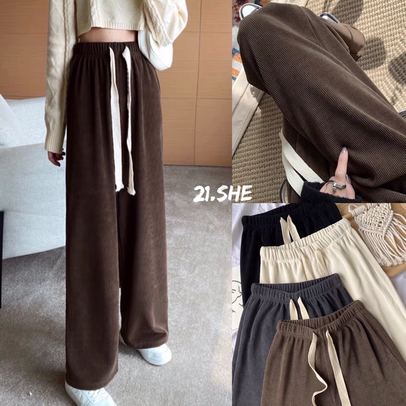 [Ảnh thật/hàng QC] Quần suông nỉ tăm dày dặn hack dáng/ quần culottes chun bụng