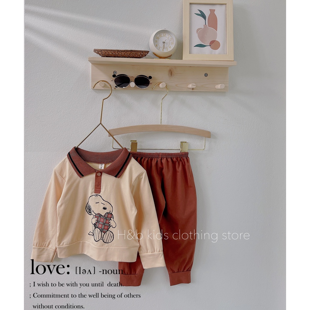 Set Quần Áo Dài Tay Chất cotton In Hình Snoopy Cho Bé Trai