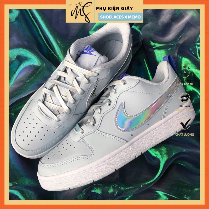 Dây giày da cao cấp dùng cho Nike Air Jordan 1-Dây phản quang Laser Bạc với đầu dây metal