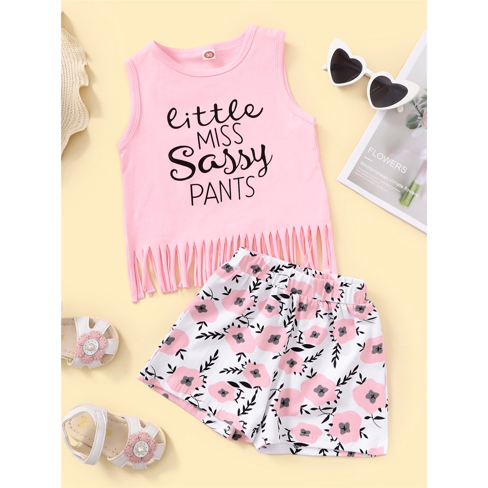 Set đồ mùa hè 2 món MIKRDOO gồm áo ba lỗ in họa tiết hoa + quần ngắn đáng yêu cho bé gái 1-6 tuổi