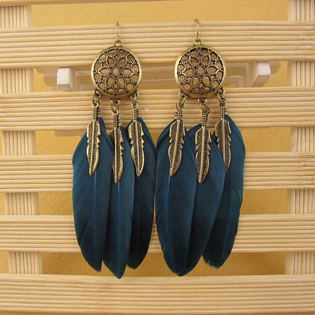 Hoa tai dreamcatcher đính lông vũ phong cách Bohemian