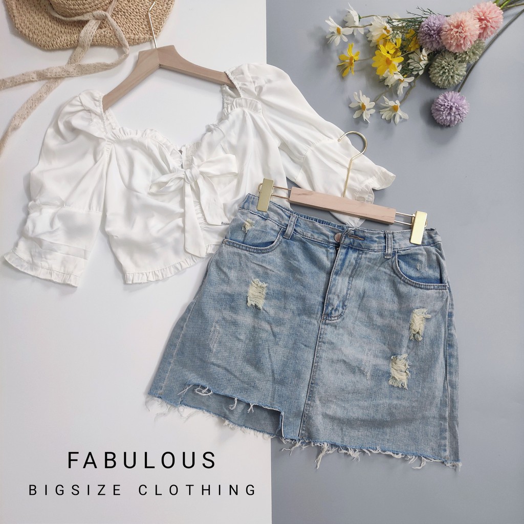 BIGSIZE Chân váy jeans xanh bạc cá tính Fabulous Bigsize