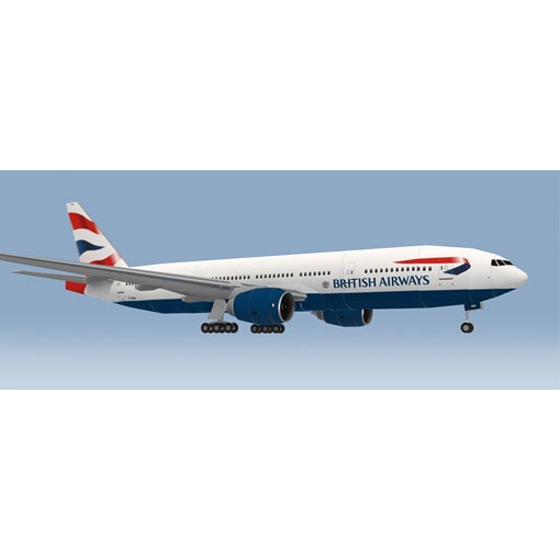 Mô hình giấy máy bay Boeing 777-200 British Airways tỉ lệ 1/150