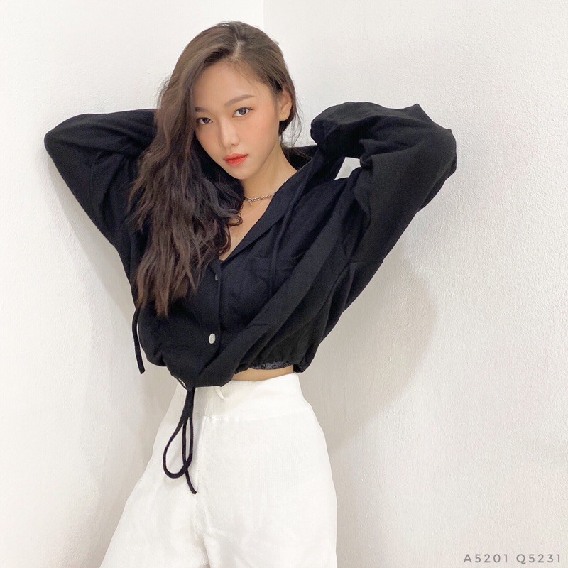 Áo hoodie croptop có dây rút mác Aimi 5201 | BigBuy360 - bigbuy360.vn