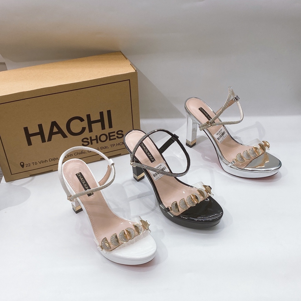 SANDAL CAO GÓT NỮ ĐÍNH ĐÁ MÀU TRẮNG - GIÀY CƯỚI CAO 9P(ẢNH THẬT) SIZE 34- 39