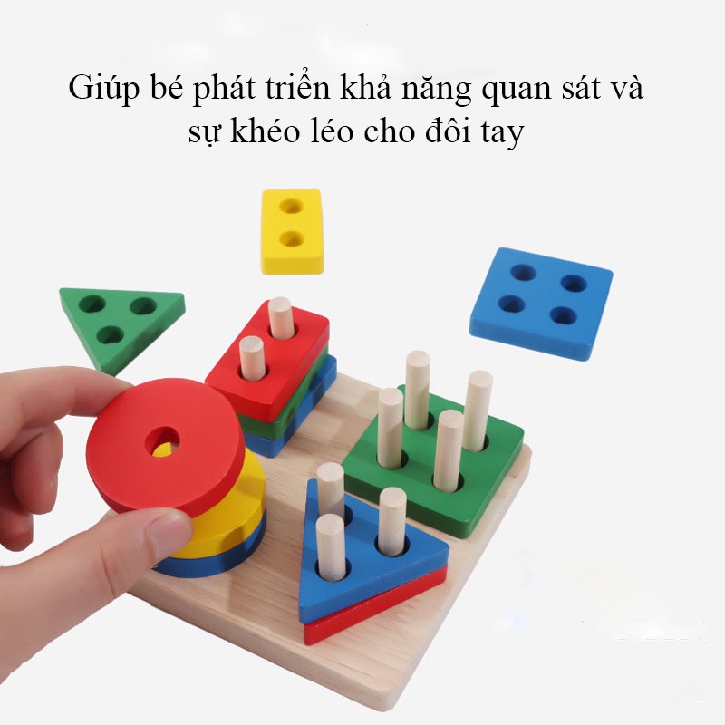 Đồ Chơi Thả Hình 4 Trụ Vuông Bằng Gỗ Cho Bé Phát Triển Khả Năng Quan Sát Và Rèn Luyện Sự Khéo Léo Đôi Tay