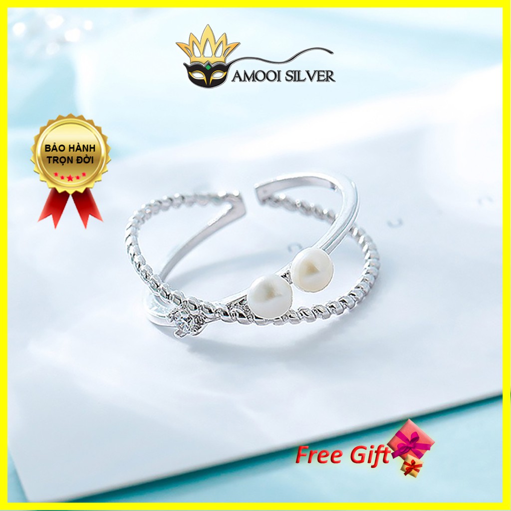Nhẫn bạc S925 chéo ngọc ngà - Amooi Silver AN85