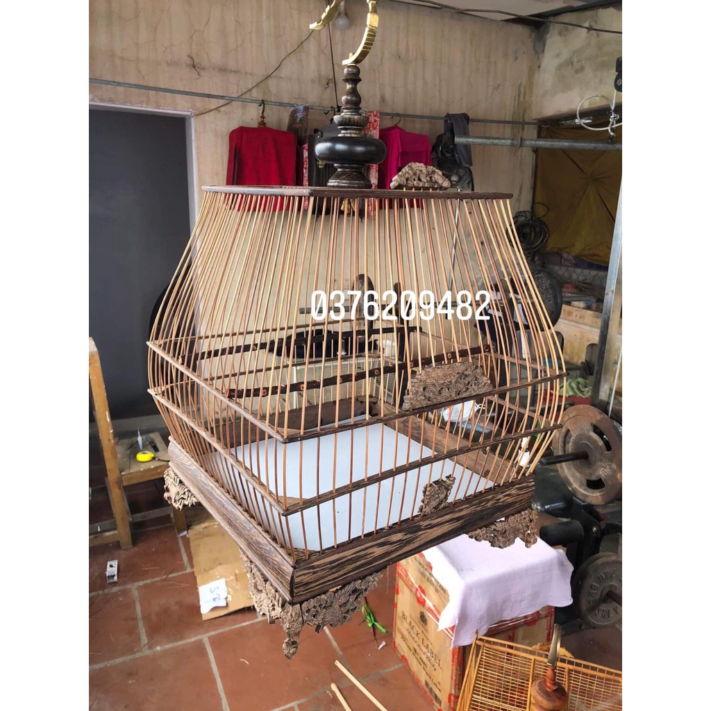 Khung lồng sing tự ráp gỗ mun đuôi công  chân quỳ họa tiết sắc nét vân đẹp cao cấp DC01