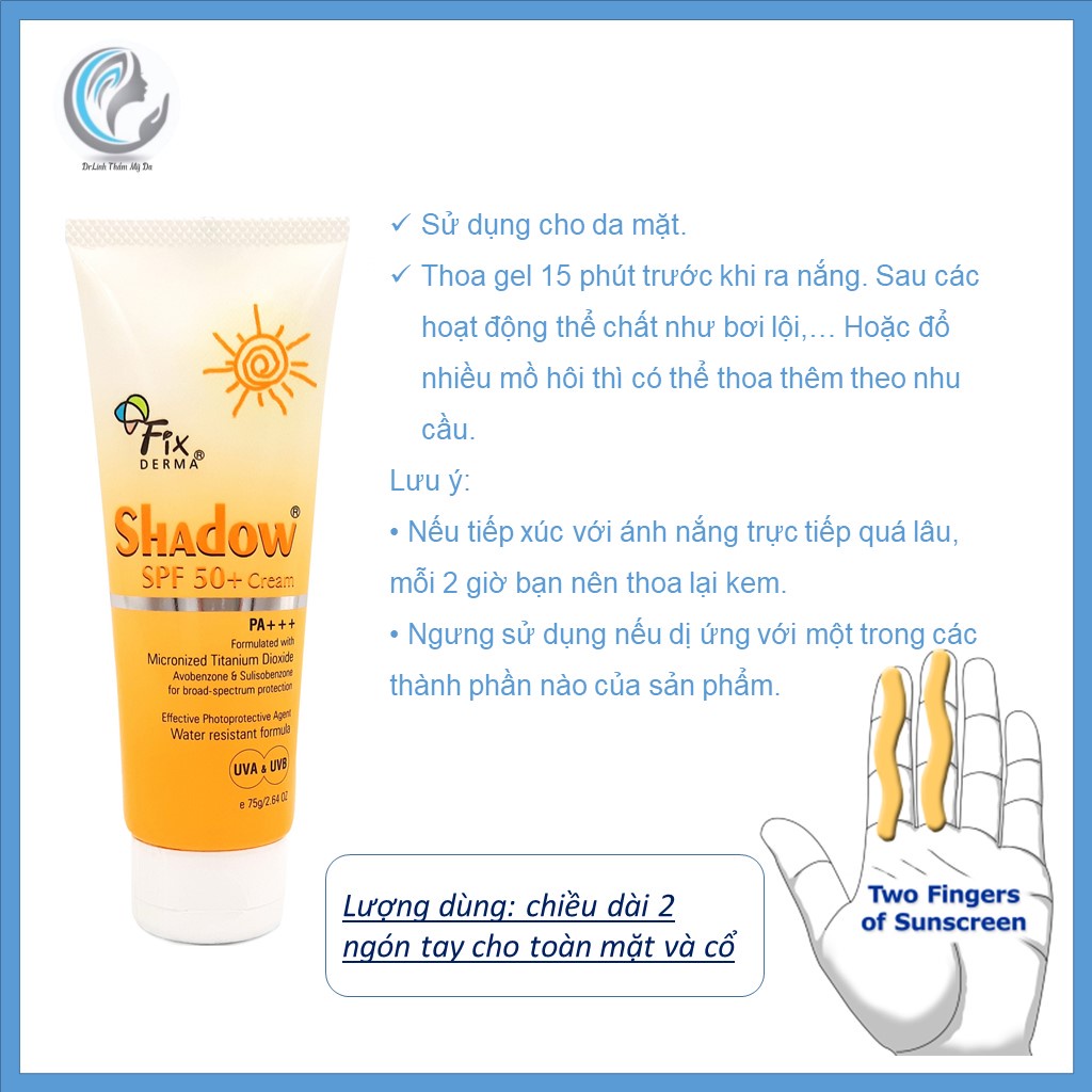 Kem chống nắng cho da dầu mụn Fixderma shadow cream spf 50+ 75g CN02