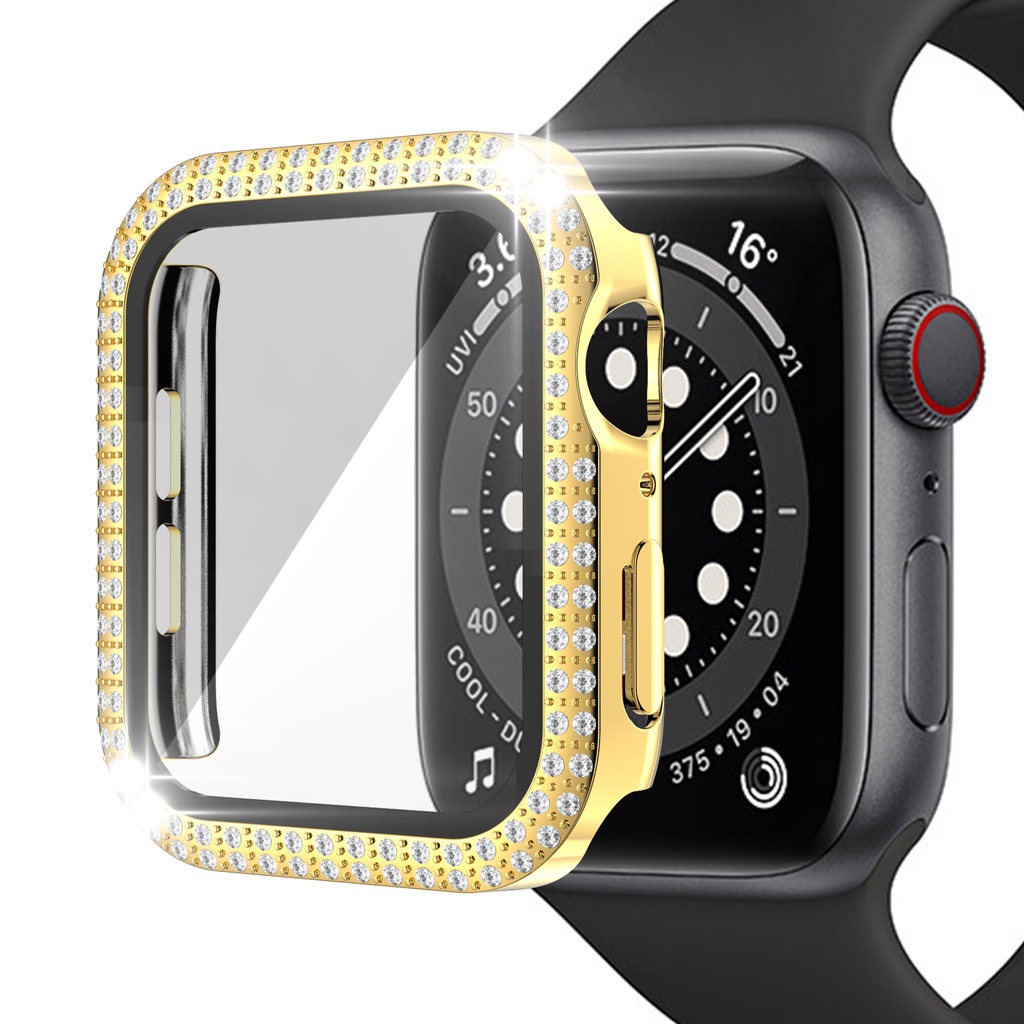 Vỏ bảo vệ màn hình 360 hoàn toàn mới Vỏ 38 mm 42 mm Apple Watch 40 mm 44 mm kim cương đôi sang trọng bảo vệ khung cứng PC ốp lưng kính cường lực cho IWatch series 6 SE 5 4 3 2 1