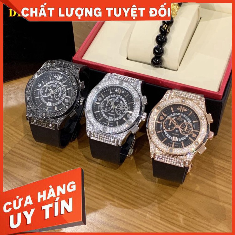 (hublot.viền đá)  Đồng hồ nam Hublot đính đá dây cao su thơm cao cấp - Dongho.hublot