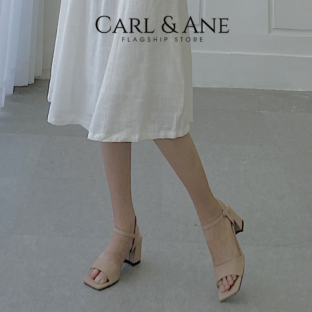 Carl &amp; Ane - Giày sandal cao gót quai ngang phối dây cao 5cm màu bò _ CS010