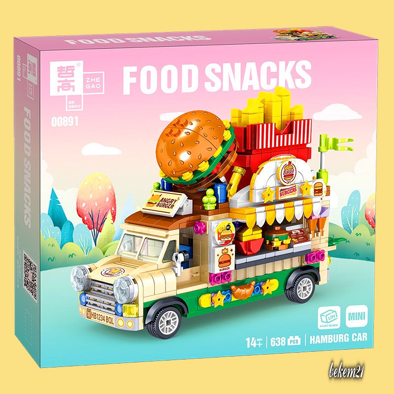 Lego Xếp Hình Con Gái Xe Chở Bánh Humberger 636 chi tiết Food Snack Xe Chở Trái Cây Nước Uống đồ chơi ghép hình bé gái