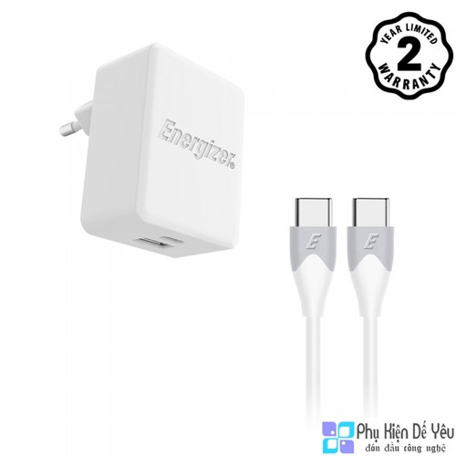 Bộ sạc 2 cổng Energizer AC11PFEUUCC3 - USB-C PD, Kèm cáp USB-C