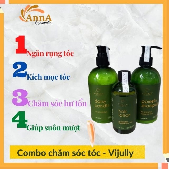 Tinh Dầu Bưởi, Dầu Gội Bưởi, Dầu Xả Dừa – Combo Vijully Ngăn Rụng Tóc, Kích Thích Mọc Tóc