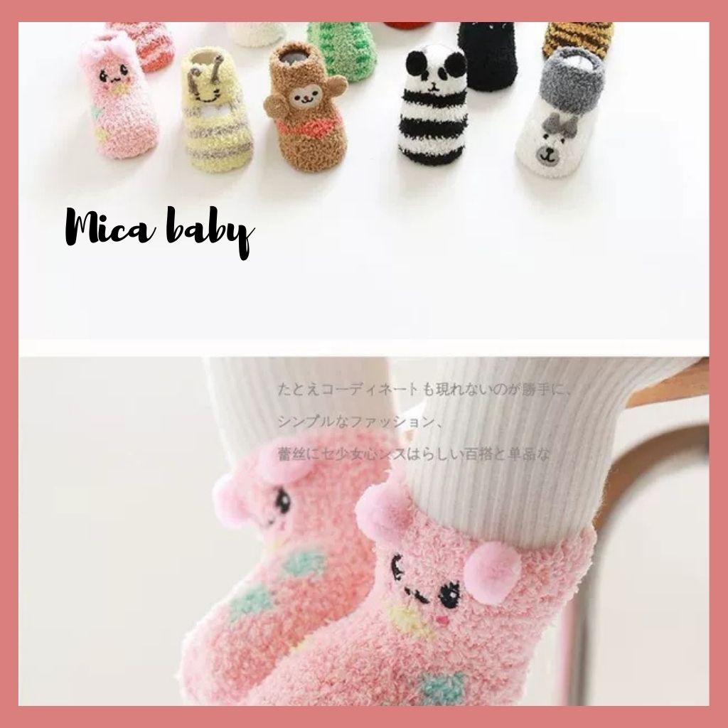 Tất vớ bông xù chống trơn trượt hình động đáng yêu cho bé từ 6 tháng - 1 năm Mica baby T21