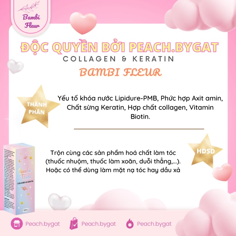 Dưỡng tóc COLLAGEN và KERATIN BAMBI FLEUR phục hồi tóc từ sâu, Không lo hư tổn của Peachbygat , Peach bygat