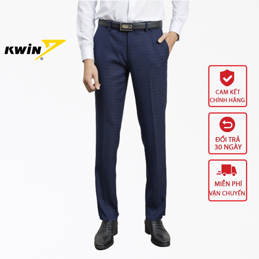 Quần Âu Nam Kwin họa tiết kẻ chìm trẻ trung cuốn hút, chất thoáng mát co giãn KTR01409