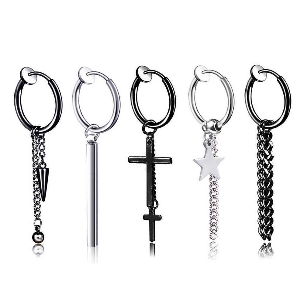 Bông tai kẹp bằng thép không gỉ không đục lỗ phong cách thời trang đơn giản cho nam nữ