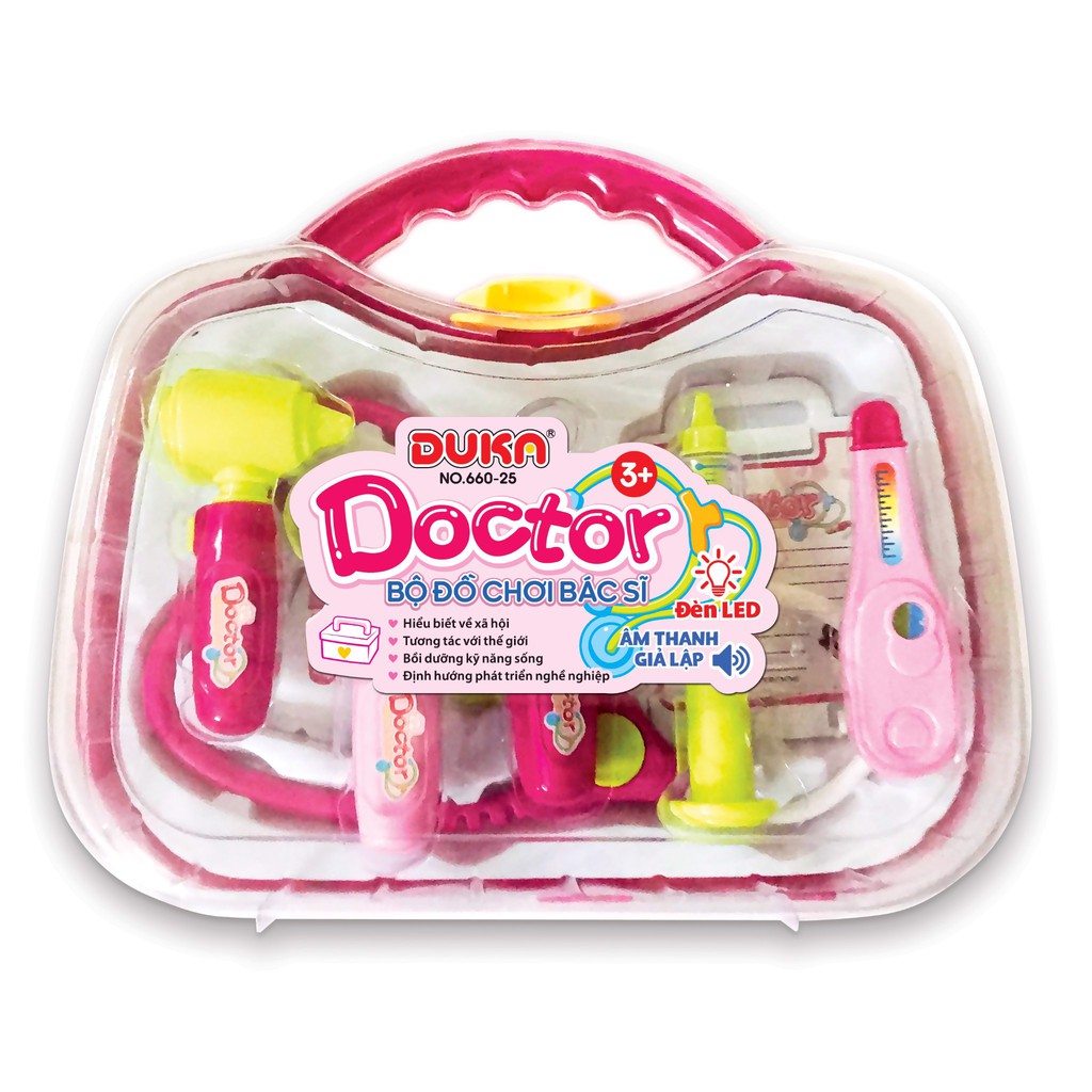 Bộ đồ chơi bác sĩ DUKA màu hồng có đèn báo - Quai xách tròn