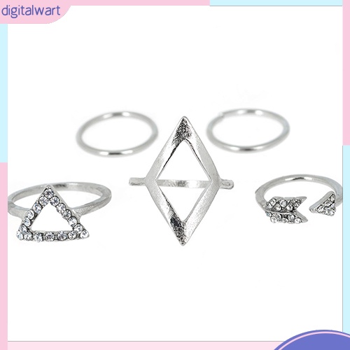 Set 5 nhẫn đeo giữa ngón tay đính đá phong cách Boho