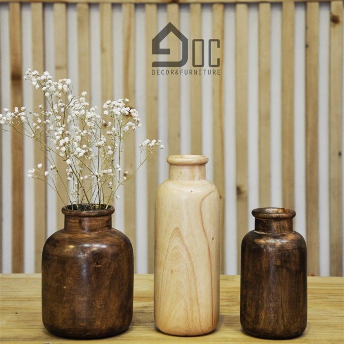 Lọ hoa gỗ trang trí cắm hoa giả, hoa khô, hoa lụa Góc Decor