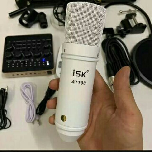 Combo trọn bộ livestream mic ISK AT-100 và sound card V10 bản quốc tế điều kiển từ xa