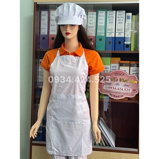 Combo Nón+ Tạp dề yếm phục vụ màu trắng trơn - Tạp dề pha chế Tạp dề đồng phục Tạp dề vải